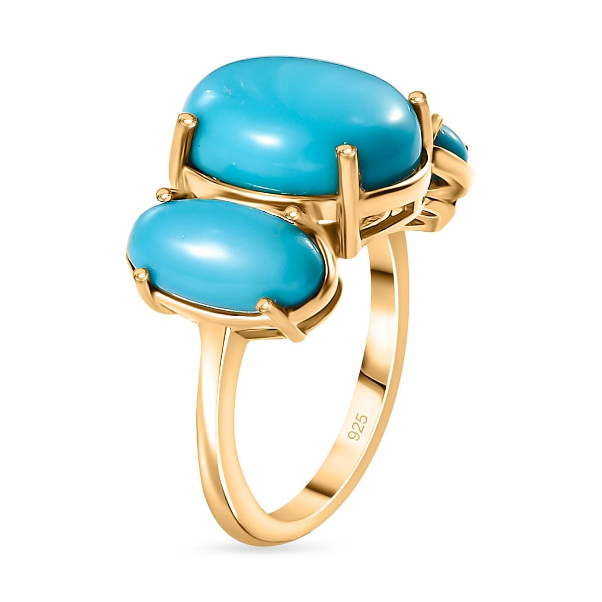 Extremely Rare Size AAA Sleeping Beauty Turquoise Solitaire Ring in 18K Vermeil Yellow Gold Plated Sterling Silver 6.60 Ct.