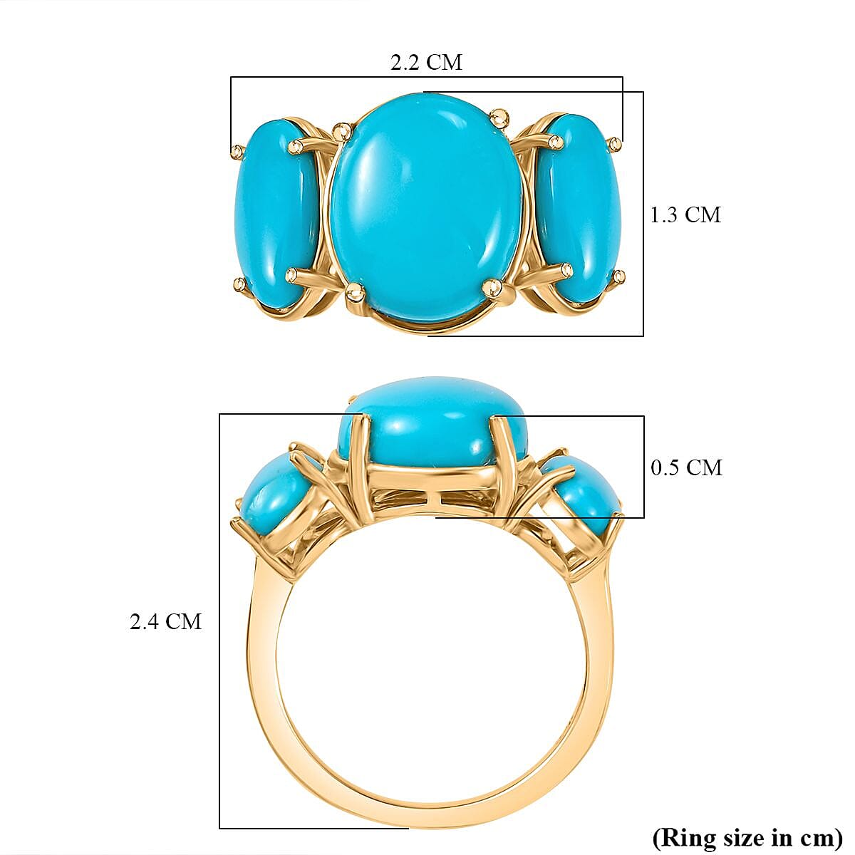 Extremely Rare Size AAA Sleeping Beauty Turquoise Solitaire Ring in 18K Vermeil Yellow Gold Plated Sterling Silver 6.60 Ct.
