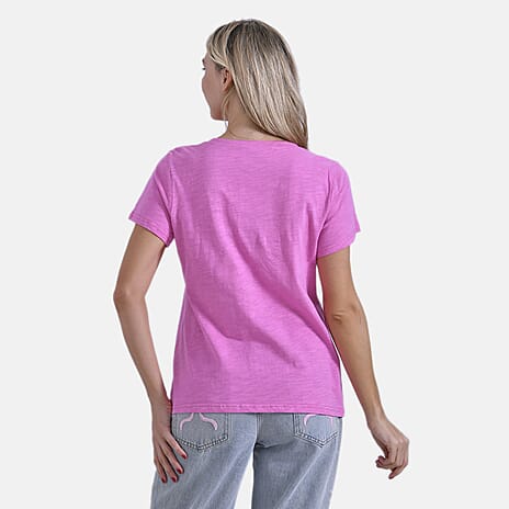 La Marey 100% Cotton Short Sleeve V-Neck Casual Top (Size XL) - Pink
