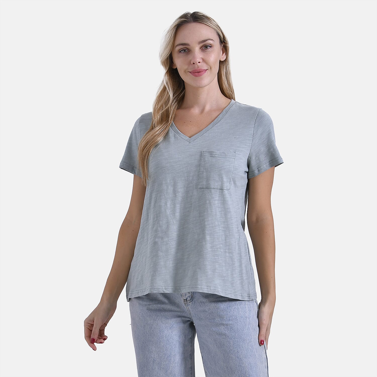 La Marey Pure Cotton Short Sleeve V-Neck Casual Top