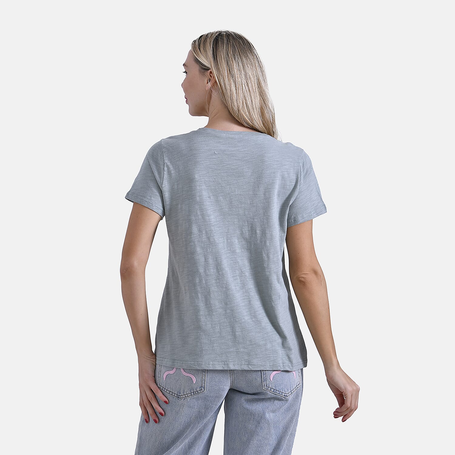 La Marey Pure Cotton Short Sleeve V-Neck Casual Top