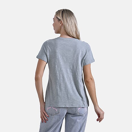 La Marey 100% Cotton Short Sleeve V-Neck Top with Pocket (Size L) - Light Pistachio