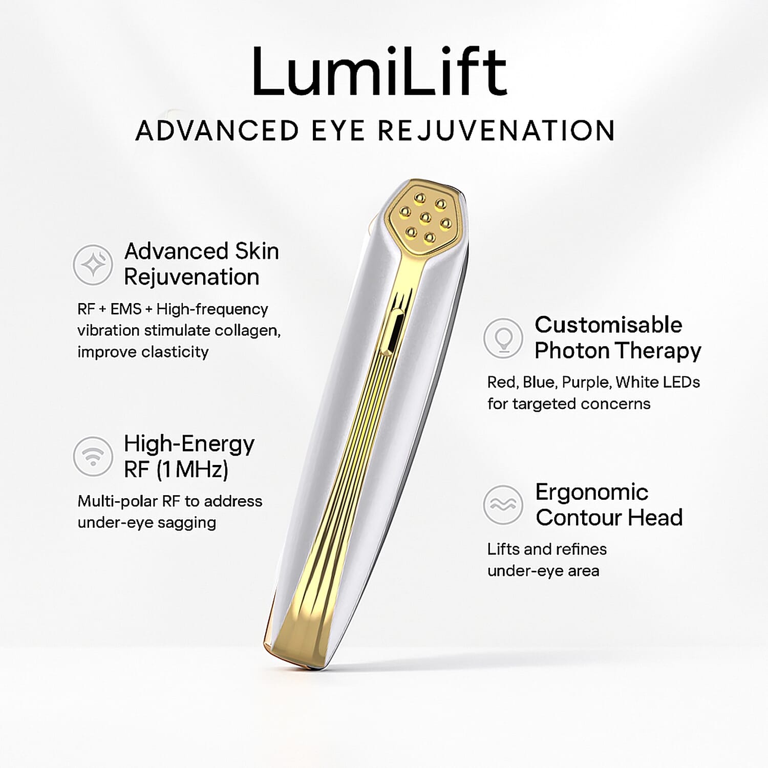 Opatra LumiEye - RF, EMS, Ion Vibration & LED Light Therapy Device For Eyes - Lifetime Warranty