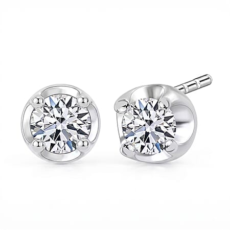 LUXURIANT Lab Grown Diamond Solitaire Stud With Push Back Earring in Platinum Overlay Sterling Silver (I2-GH)