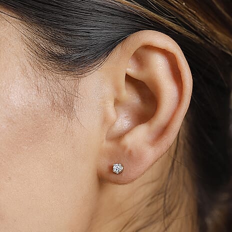 Lab Grown Diamond ( I1 G-H) Solitaire Stud Earrings with Push Back in Rhodium Overlay Sterling Silver 0.25 Ct.