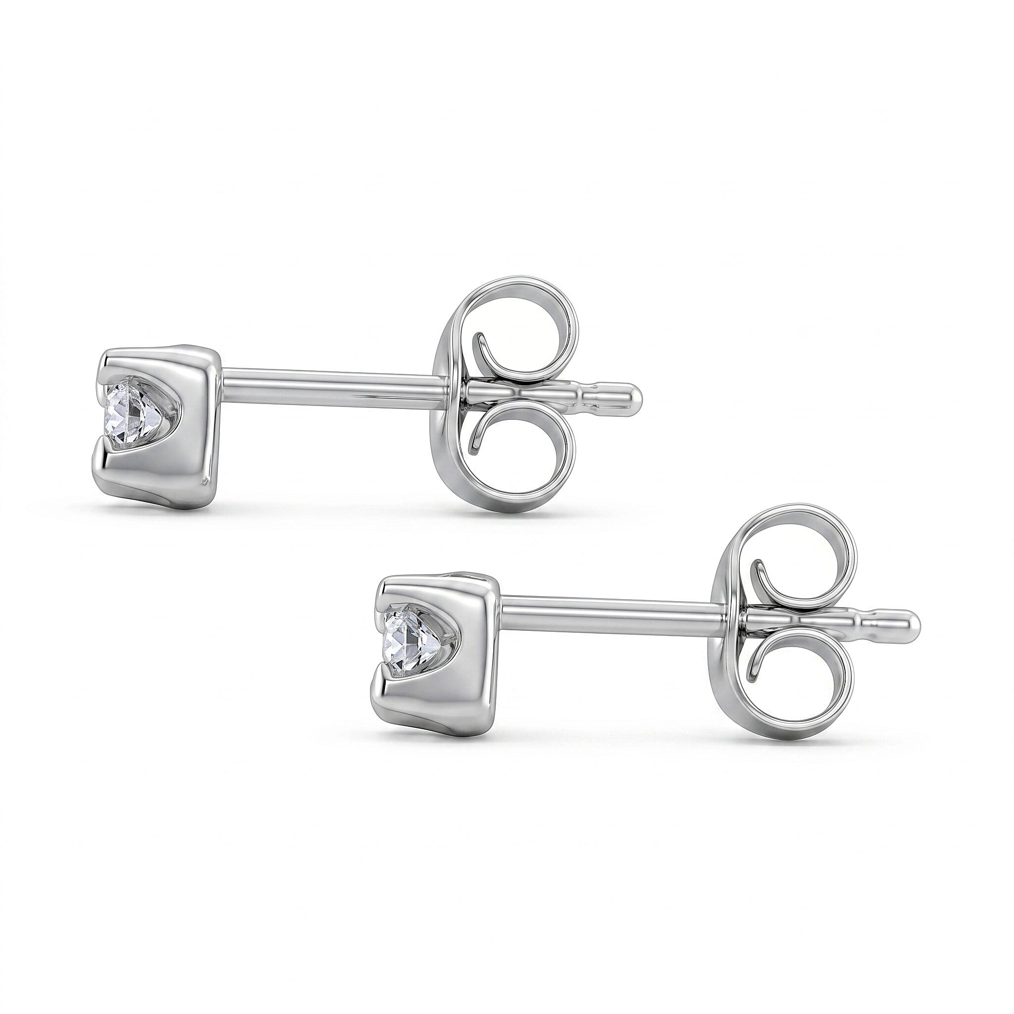 Lab Grown Diamond Solitaire Stud Earrings with Push Back in Rhodium Overlay Sterling Silver 0.25 Ct.