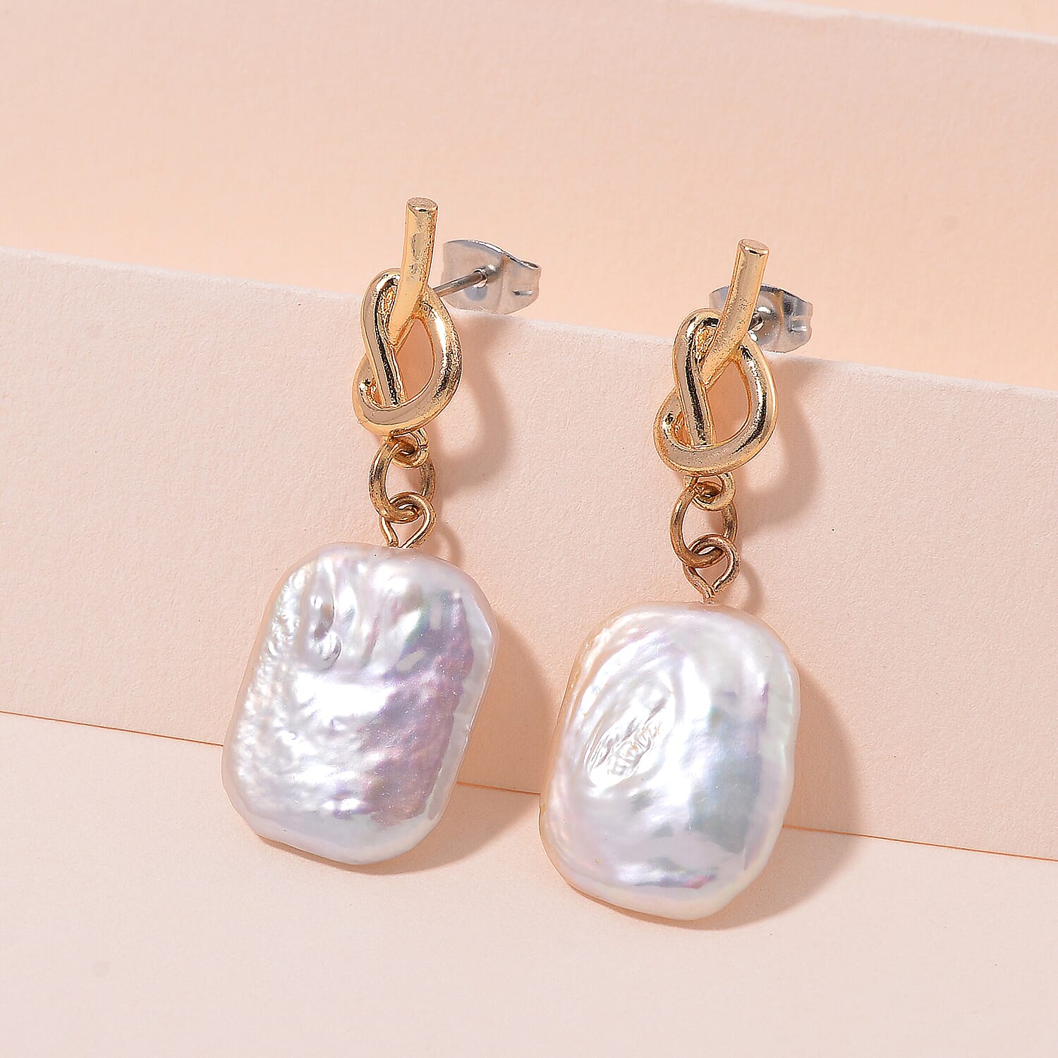 White Keshi Pearl Push Back Earrings