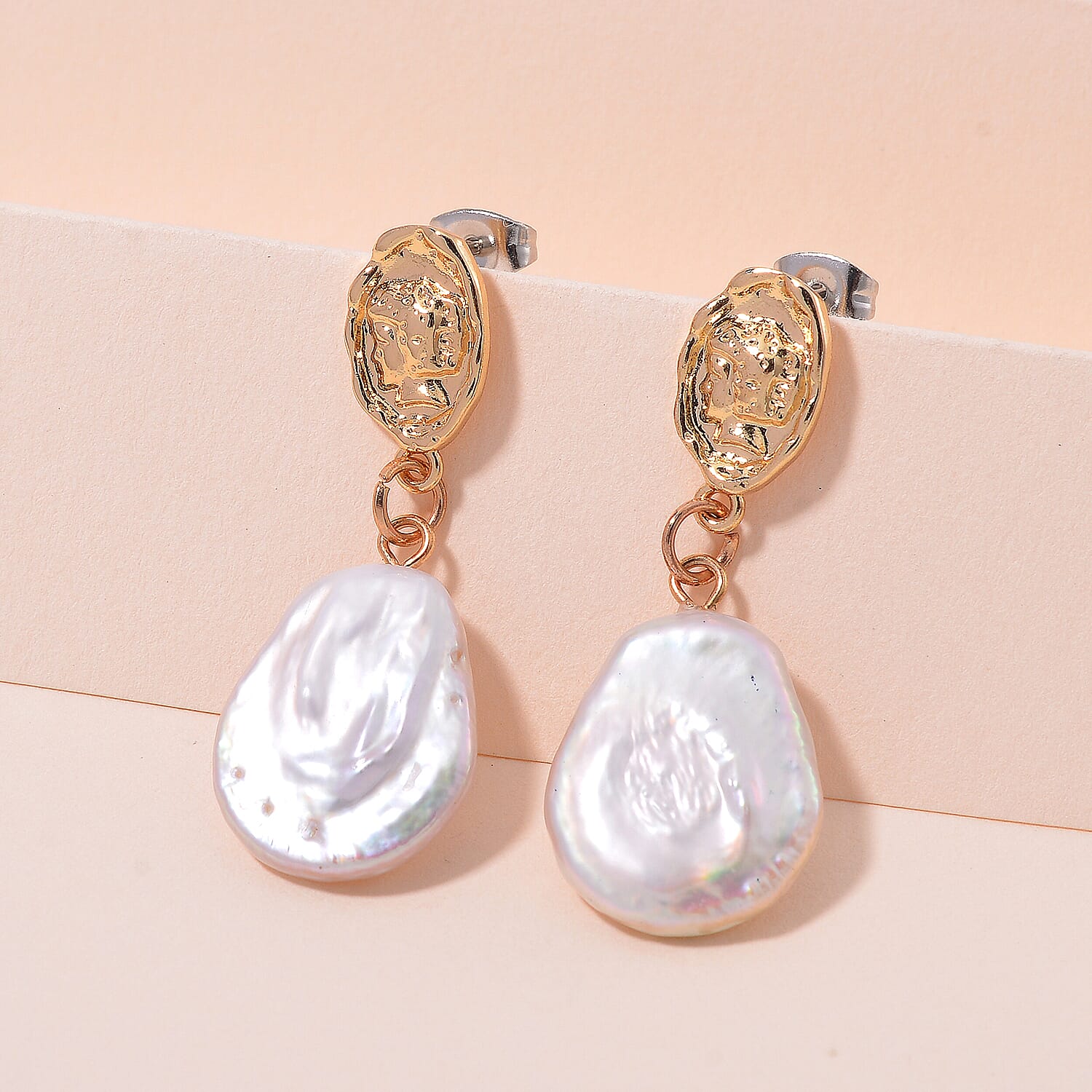 White Keshi Pearl Push Back Earring