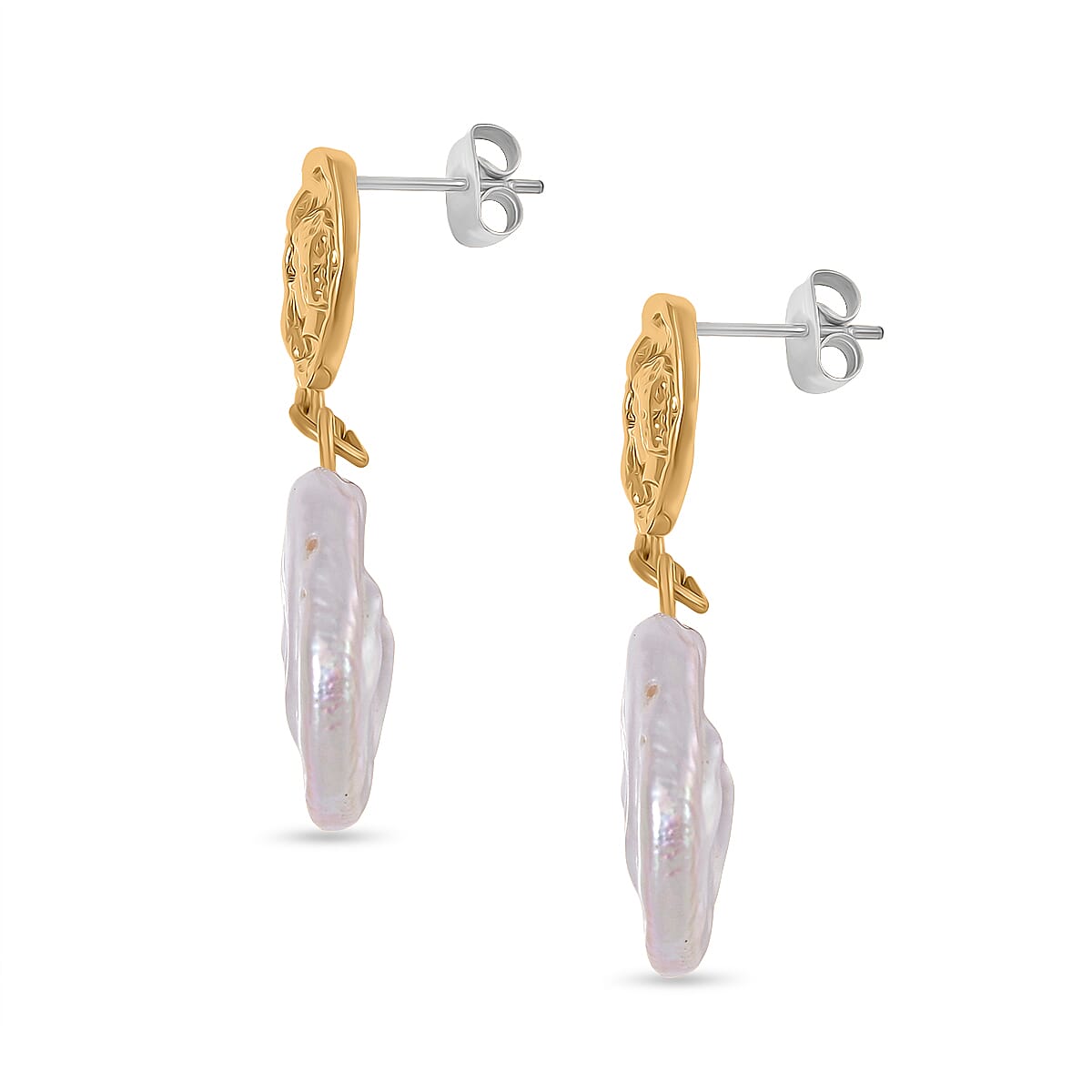 White Keshi Pearl Push Back Earring