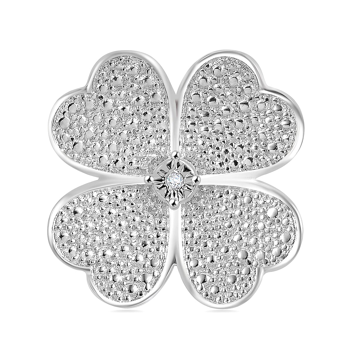 Designer Closeout Deal - Natural Diamond Floral Pendant in White Tone