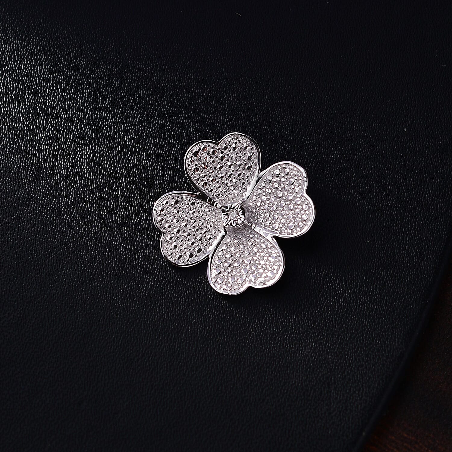 Designer Closeout Deal - Natural Diamond Floral Pendant in White Tone