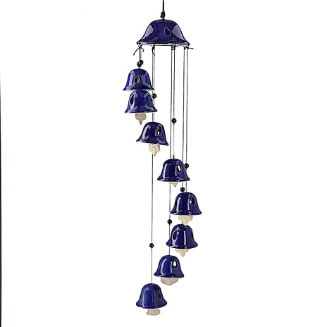 Navy Blue Ceramic Hanging 8 bells Wind Chime in Gift Box