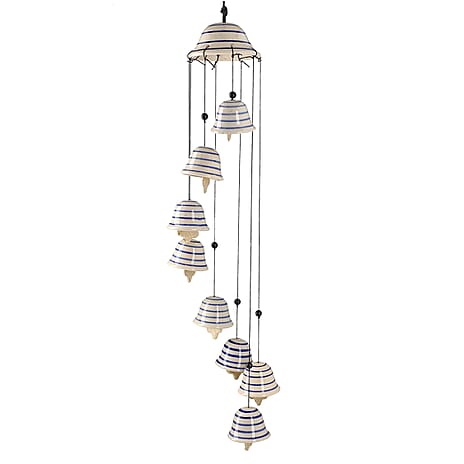 Blue Stripes Printed Ceramic Hanging 8 bells Wind Chime