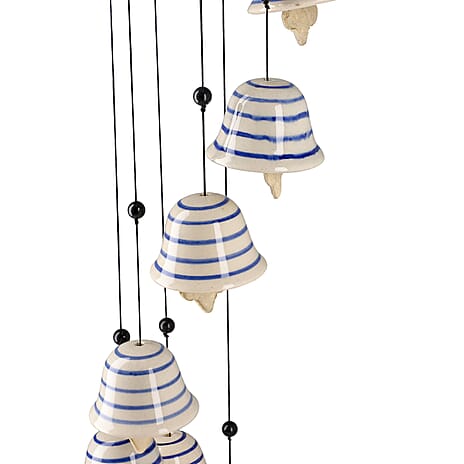 Blue Stripes Printed Ceramic Hanging 8 bells Wind Chime