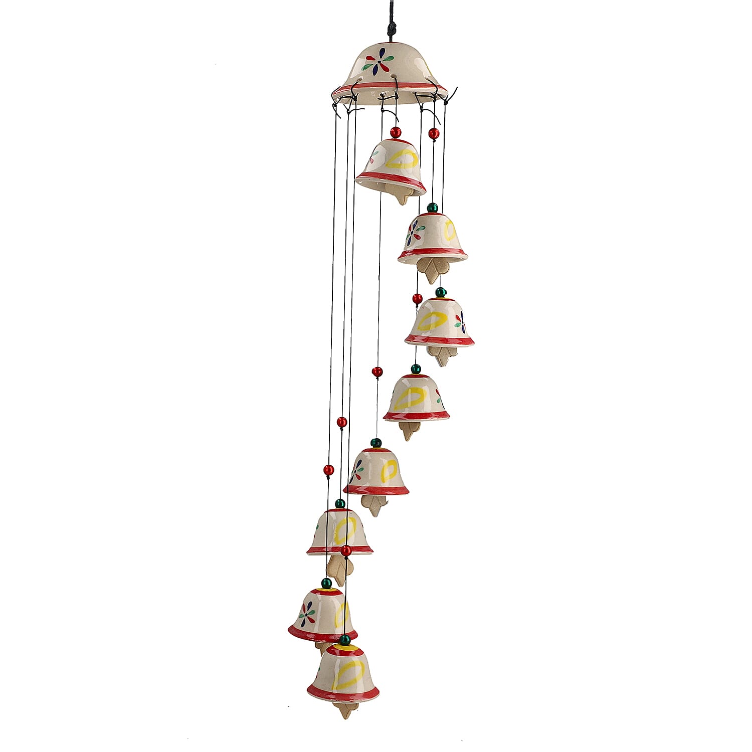 Floral Printed Ceramic Hanging 8 bells Wind Chime