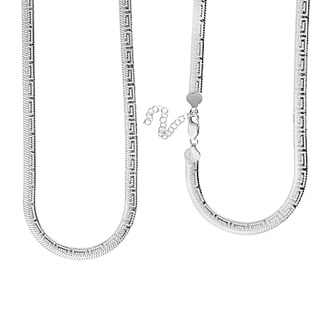 Italian Closeout Deal - Greek Key - Rhodium Overlay Sterling Silver Necklace (Size - 18-2 Ext) with Lobster Clasp Silver Wt. 21.06 Gms.