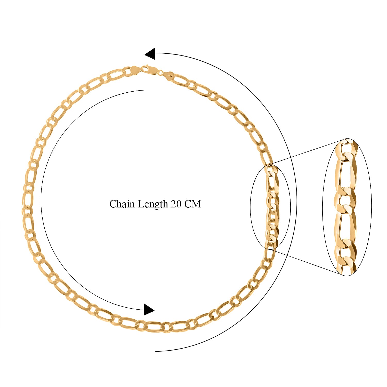 Figaro Necklace (Size - 22) with Lobster Clasp in Sterling Silver