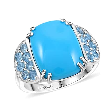 Luxoro 10K White Gold AAA Sleeping Beauty Turquoise, Santamaria Aquamarine Ring 8.50 pc, Gold Wt. 5.31 Gms 8.500 Cts.