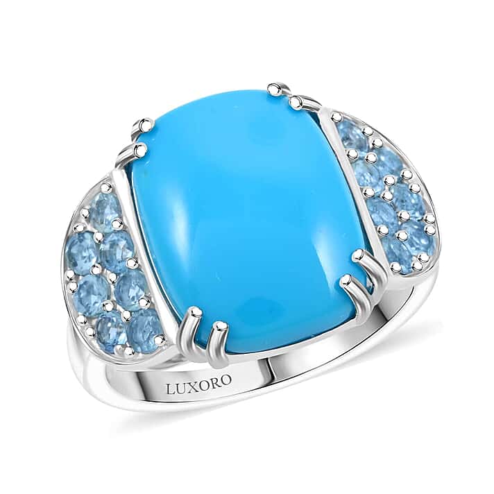 Luxoro 10K White Gold AAA Sleeping Beauty Turquoise, Santamaria Aquamarine Ring 8.50 pc, Gold Wt. 5.31 Gms 8.500 Cts.