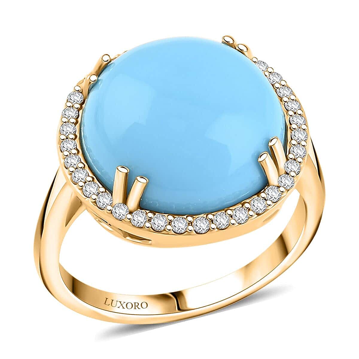 Luxoro  10K Yellow Gold  AAA   Sleeping Beauty Turquoise ,  White Diamond  I2 Ring 8.65 pc,  Gold Wt. 4.3 Gms  8.650  Ct.