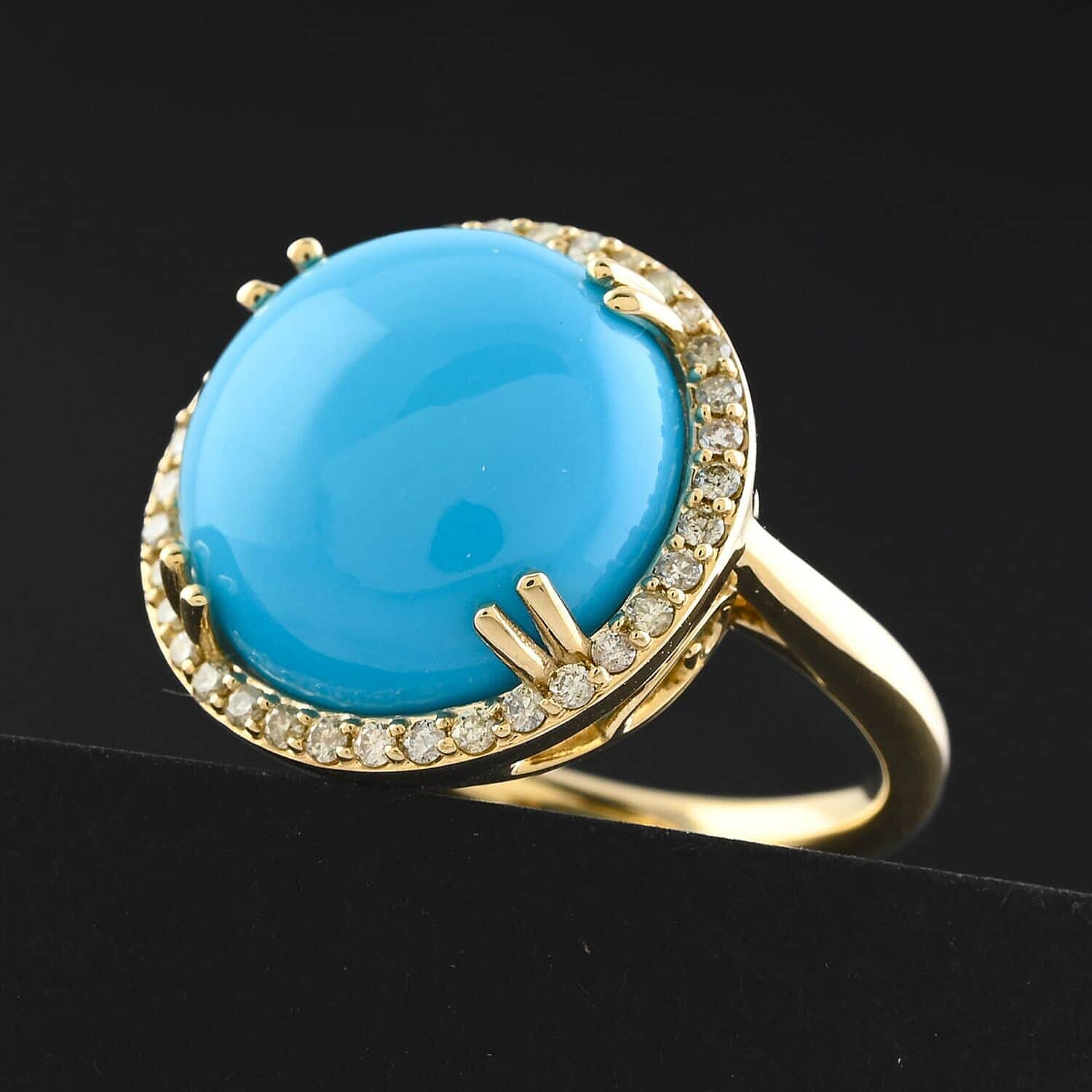 Luxoro  10K Yellow Gold  AAA   Sleeping Beauty Turquoise ,  White Diamond  I2 Ring 8.65 pc,  Gold Wt. 4.3 Gms  8.650  Ct.
