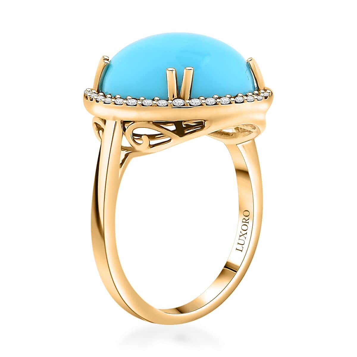 Luxoro  10K Yellow Gold  AAA   Sleeping Beauty Turquoise ,  White Diamond  I2 Ring 8.65 pc,  Gold Wt. 4.3 Gms  8.650  Ct.