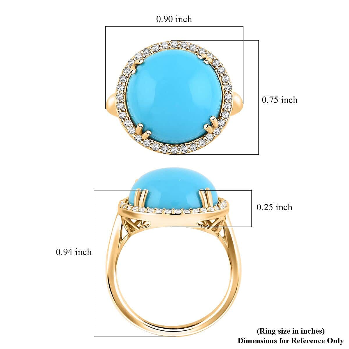 Luxoro  10K Yellow Gold  AAA   Sleeping Beauty Turquoise ,  White Diamond  I2 Ring 8.65 pc,  Gold Wt. 4.3 Gms  8.650  Ct.