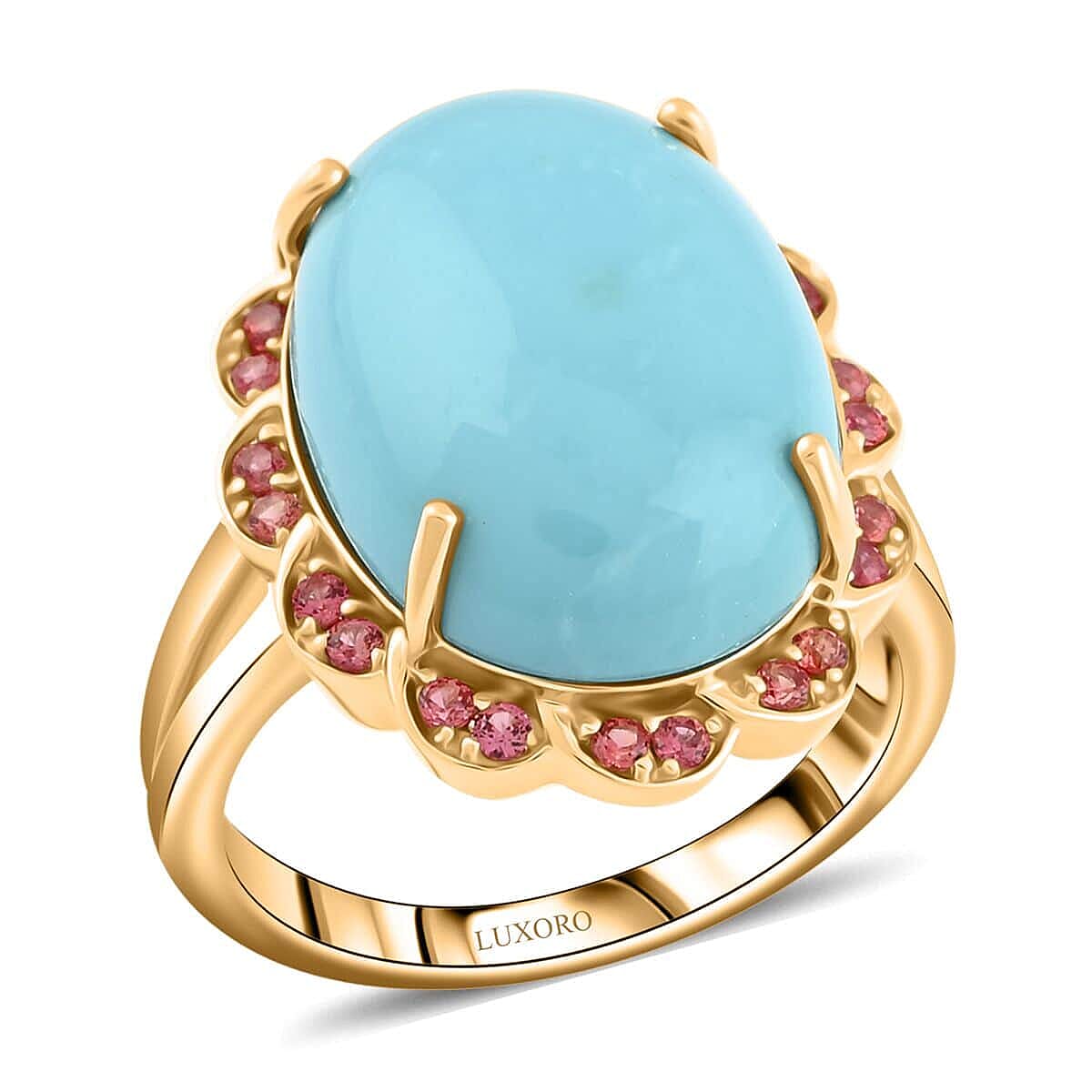 Luxoro  10K Yellow Gold  AAA   Sleeping Beauty Turquoise ,  White Diamond  I2 Ring 9.75 pc,  Gold Wt. 6.15 Gms  9.750  Ct.