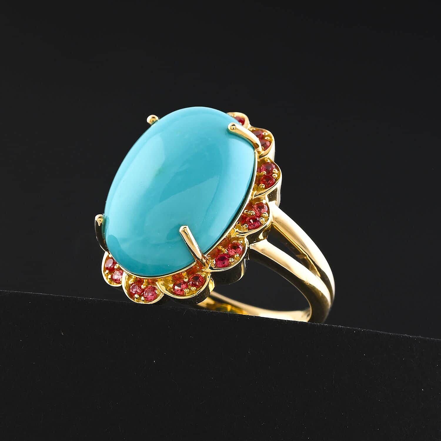 Luxoro  10K Yellow Gold  AAA   Sleeping Beauty Turquoise ,  White Diamond  I2 Ring 9.75 pc,  Gold Wt. 6.15 Gms  9.750  Ct.