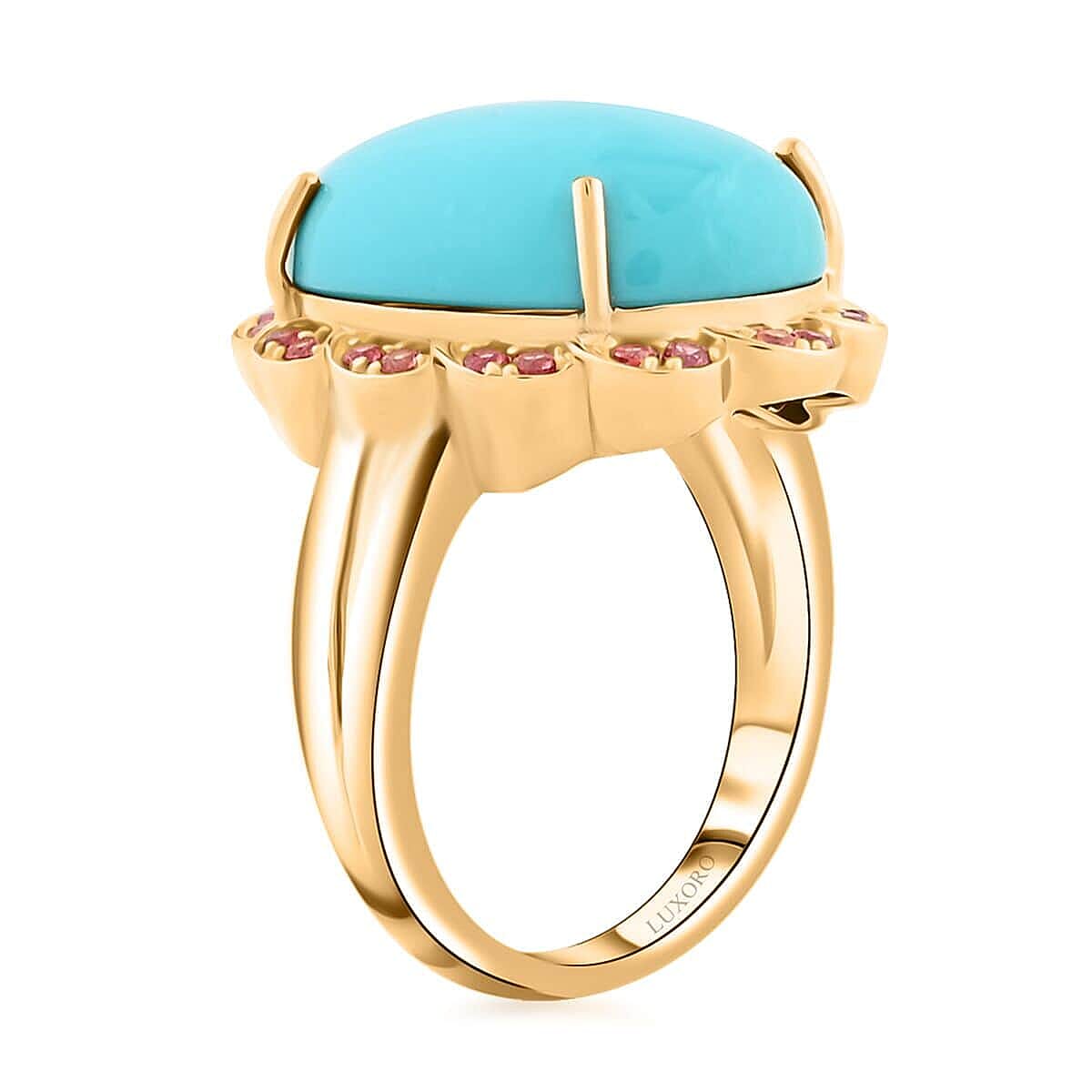 Luxoro  10K Yellow Gold  AAA   Sleeping Beauty Turquoise ,  White Diamond  I2 Ring 9.75 pc,  Gold Wt. 6.15 Gms  9.750  Ct.