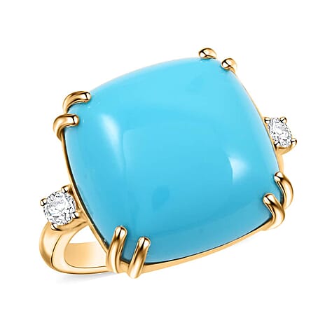 Luxoro  10K Yellow Gold  AAA   Sleeping Beauty Turquoise ,  White Diamond  I2 Ring 10.65 pc,  Gold Wt. 4.6 Gms  10.650  Ct.