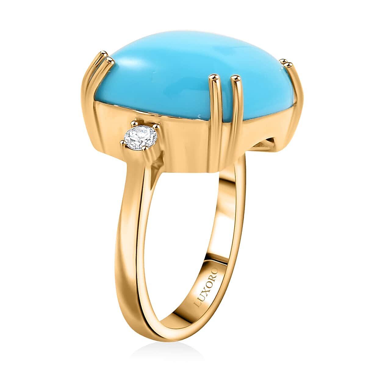 Luxoro  10K Yellow Gold  AAA   Sleeping Beauty Turquoise ,  White Diamond  I2 Ring 10.65 pc,  Gold Wt. 4.6 Gms  10.650  Ct.