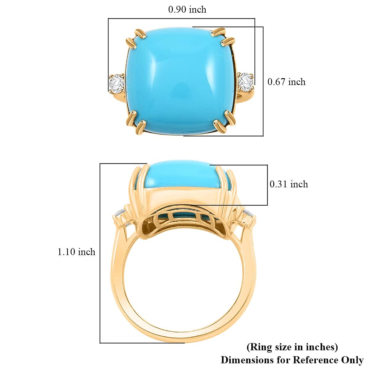 Luxoro  10K Yellow Gold  AAA   Sleeping Beauty Turquoise ,  White Diamond  I2 Ring 10.65 pc,  Gold Wt. 4.6 Gms  10.650  Ct.