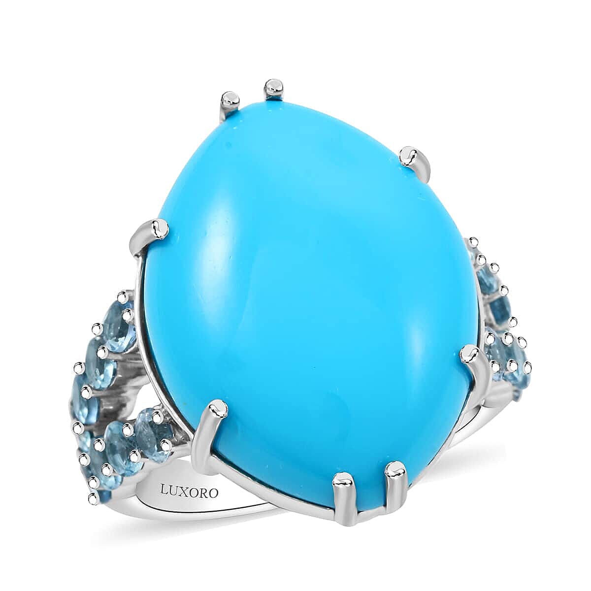 Luxoro  10K White Gold  AAA   Sleeping Beauty Turquoise ,  Santamaria Aquamarine  Ring 11.55 pc,  Gold Wt. 5.1 Gms  11.550  Ct.