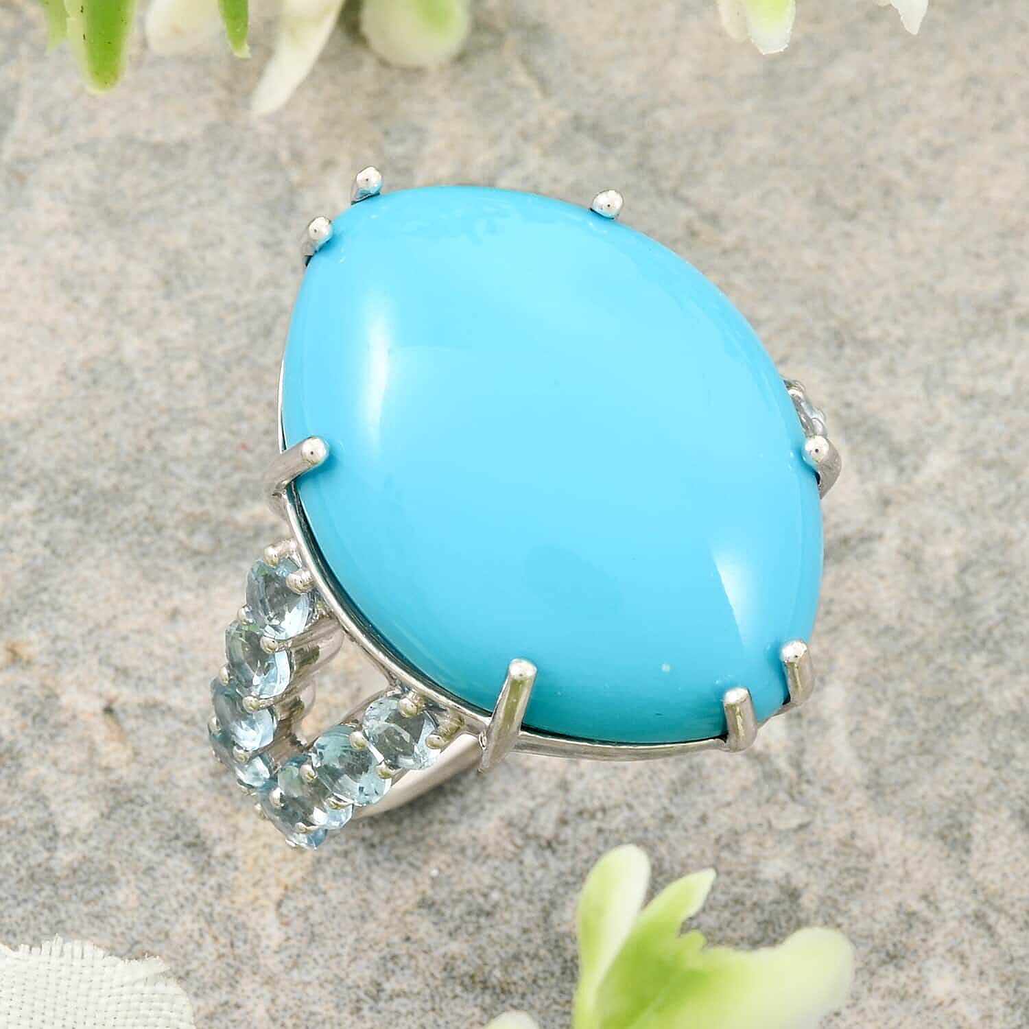 Luxoro  10K White Gold  AAA   Sleeping Beauty Turquoise ,  Santamaria Aquamarine  Ring 11.55 pc,  Gold Wt. 5.1 Gms  11.550  Ct.