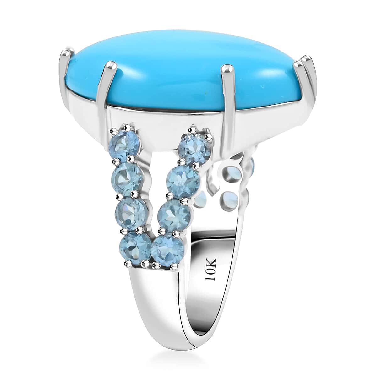 Luxoro  10K White Gold  AAA   Sleeping Beauty Turquoise ,  Santamaria Aquamarine  Ring 11.55 pc,  Gold Wt. 5.1 Gms  11.550  Ct.