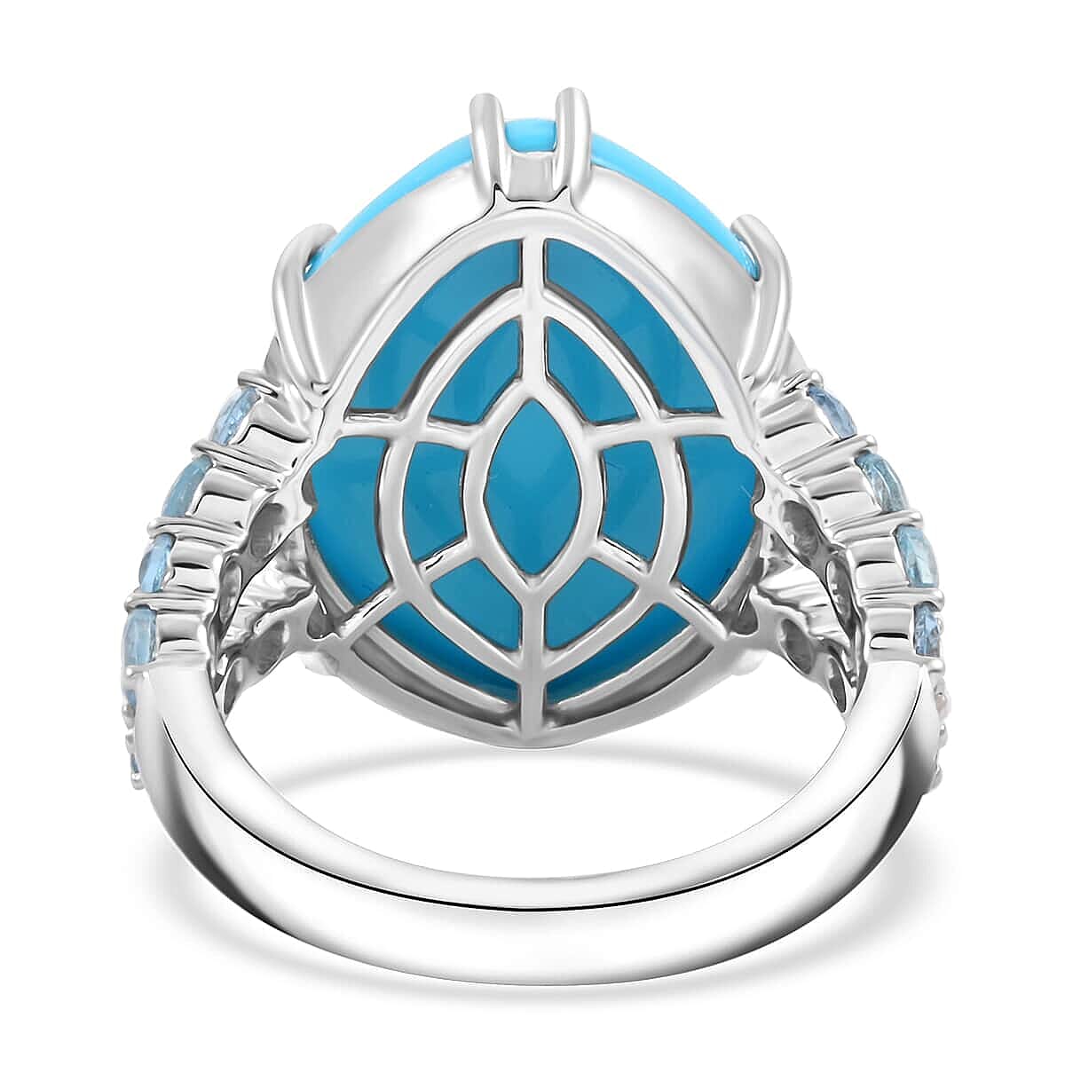 Luxoro  10K White Gold  AAA   Sleeping Beauty Turquoise ,  Santamaria Aquamarine  Ring 11.55 pc,  Gold Wt. 5.1 Gms  11.550  Ct.