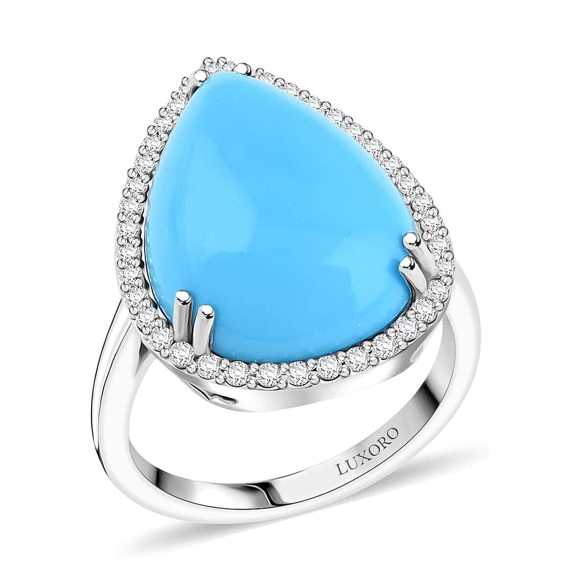 Luxoro  10K White Gold  AAA   Sleeping Beauty Turquoise ,  White Diamond  I2 Ring 8.35 pc,  Gold Wt. 4.43 Gms  8.350  Ct.