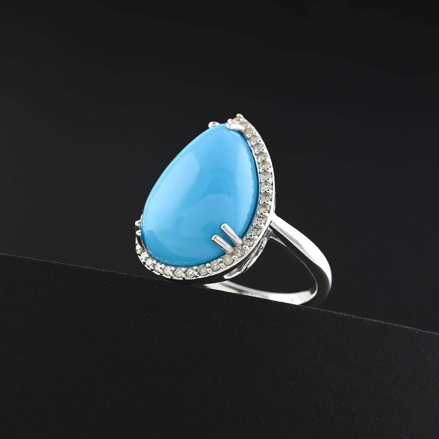 Luxoro  10K White Gold  AAA   Sleeping Beauty Turquoise ,  White Diamond  I2 Ring 8.35 pc,  Gold Wt. 4.43 Gms  8.350  Ct.