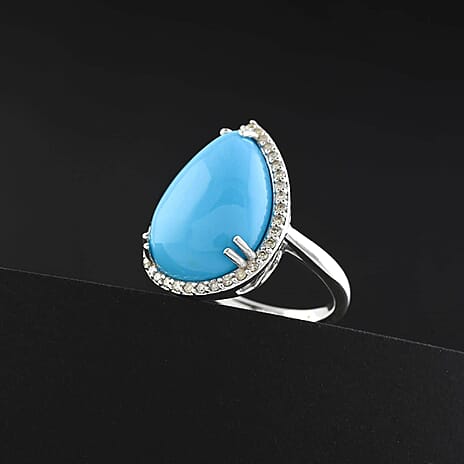 Luxoro  10K White Gold  AAA   Sleeping Beauty Turquoise ,  White Diamond  I2 Ring 8.35 pc,  Gold Wt. 4.43 Gms  8.350  Ct.