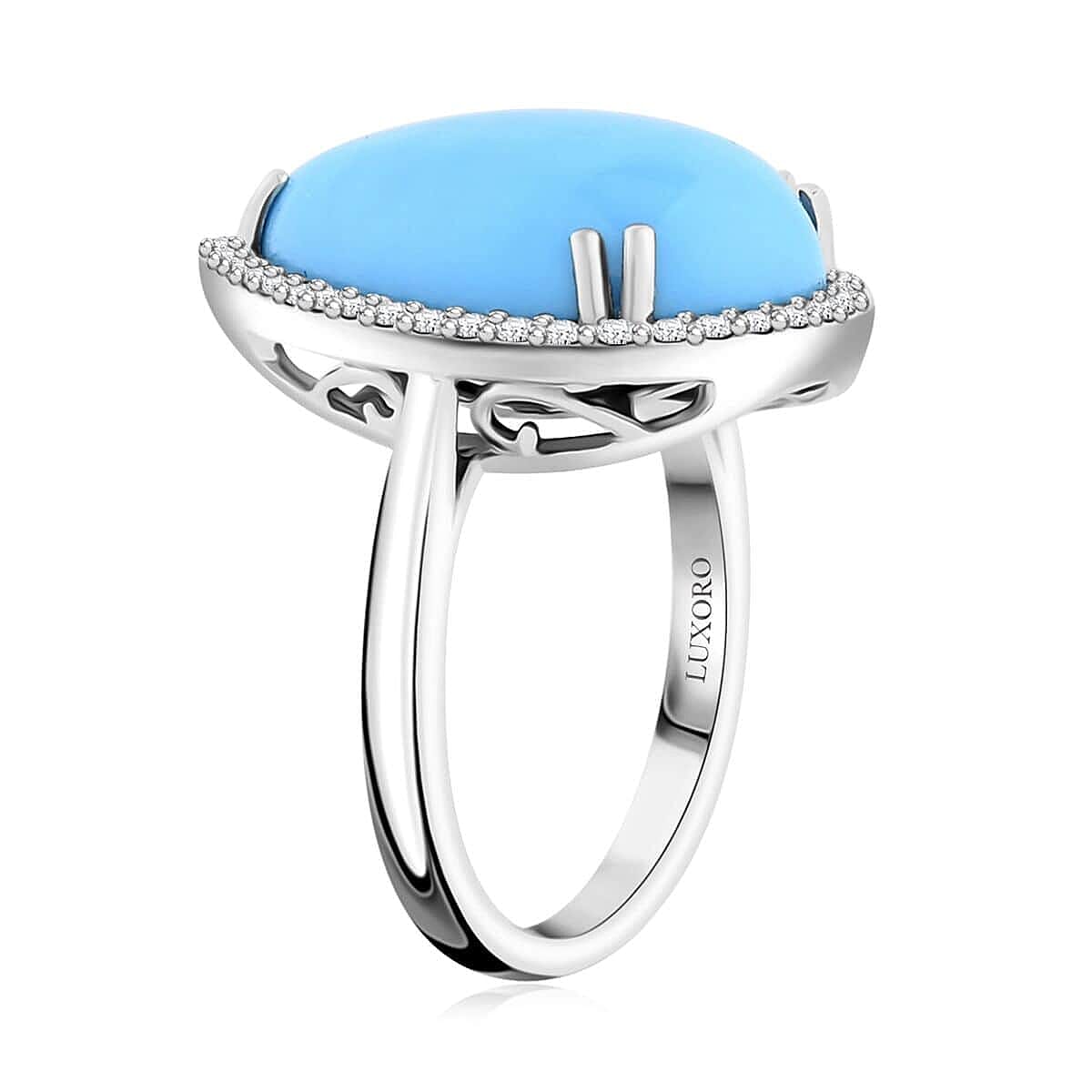 Luxoro  10K White Gold  AAA   Sleeping Beauty Turquoise ,  White Diamond  I2 Ring 8.35 pc,  Gold Wt. 4.43 Gms  8.350  Ct.
