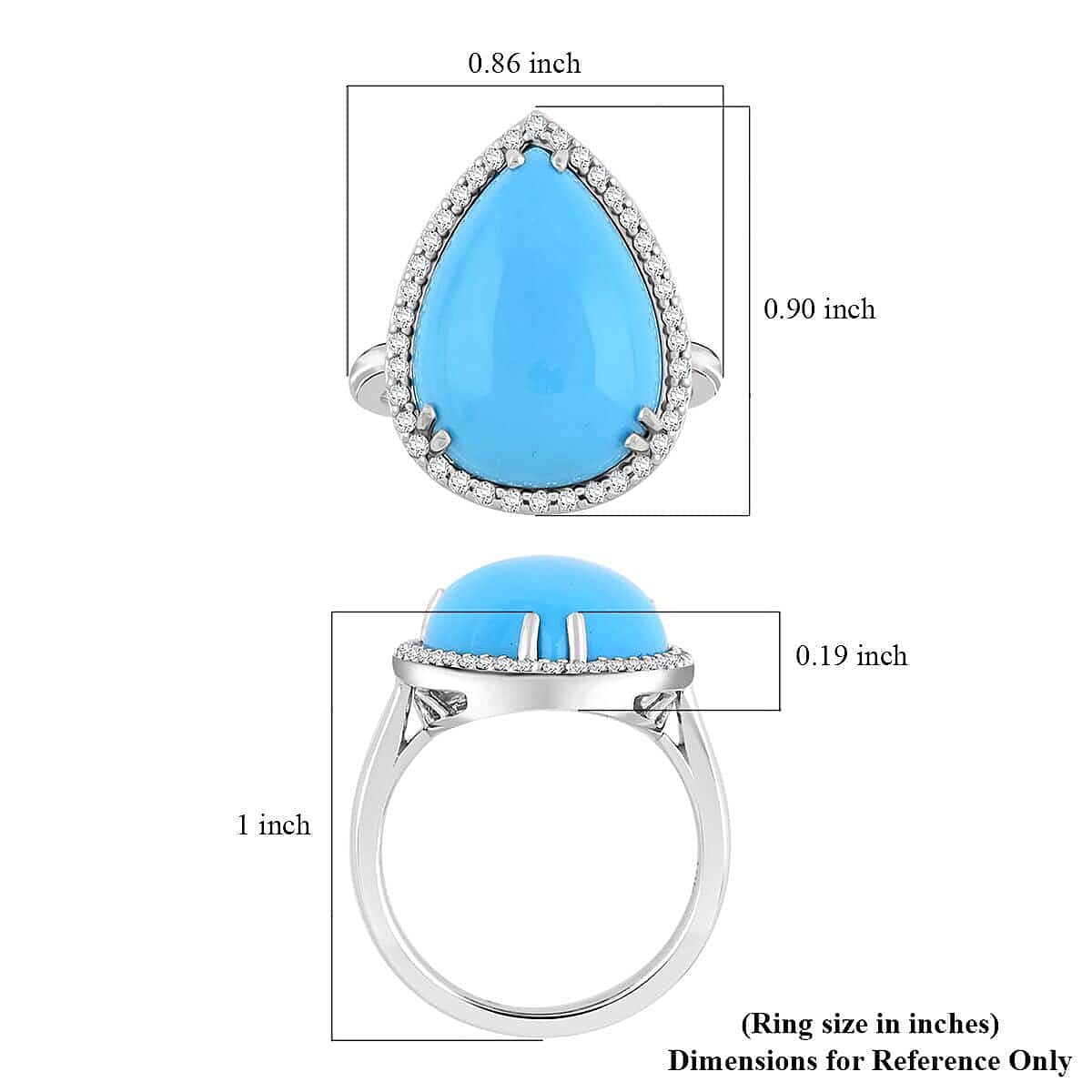 Luxoro  10K White Gold  AAA   Sleeping Beauty Turquoise ,  White Diamond  I2 Ring 8.35 pc,  Gold Wt. 4.43 Gms  8.350  Ct.