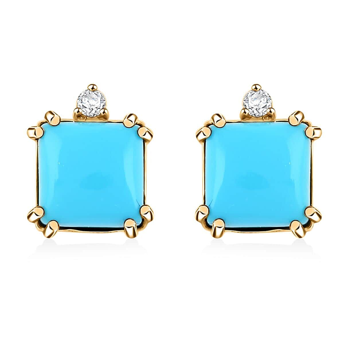 Luxoro  10K Yellow Gold  AAA   Sleeping Beauty Turquoise ,  White Diamond  I2 Earring 3.60 ct,  Gold Wt. 1.59 Gms  3.600  Ct.