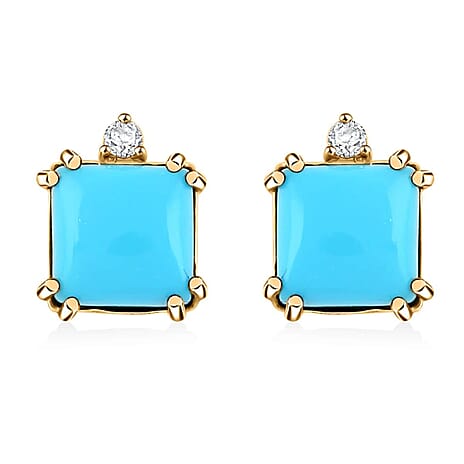 Luxoro  10K Yellow Gold  AAA   Sleeping Beauty Turquoise ,  White Diamond  I2 Earring 3.60 ct,  Gold Wt. 1.59 Gms  3.600  Ct.