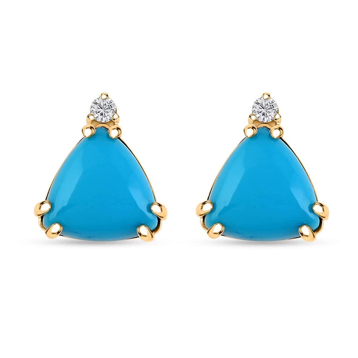 Luxoro  10K Yellow Gold  AAA   Sleeping Beauty Turquoise ,  White Diamond  I2 Earring 3.50 ct,  Gold Wt. 1.57 Gms  3.500  Ct.