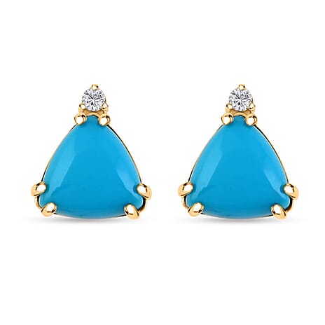 Luxoro  10K Yellow Gold  AAA   Sleeping Beauty Turquoise ,  White Diamond  I2 Earring 3.50 ct,  Gold Wt. 1.57 Gms  3.500  Ct.