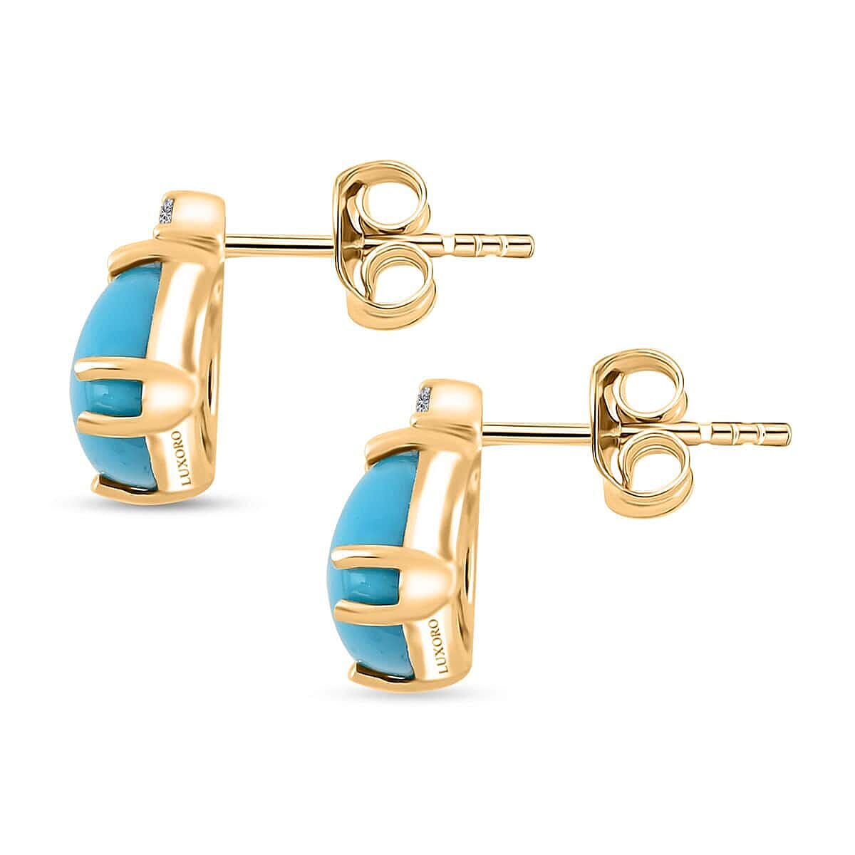 Luxoro  10K Yellow Gold  AAA   Sleeping Beauty Turquoise ,  White Diamond  I2 Earring 3.50 ct,  Gold Wt. 1.57 Gms  3.500  Ct.