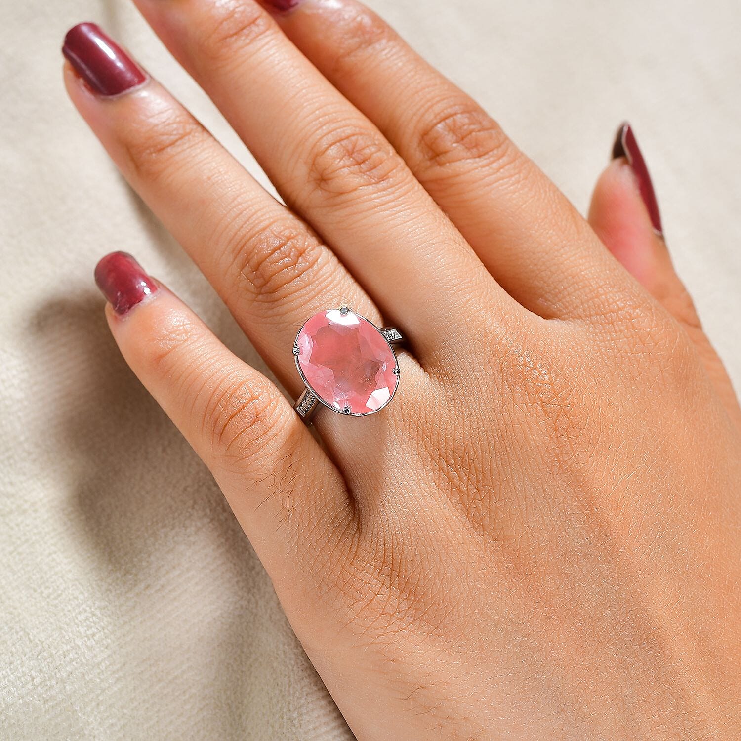 Cherry Quartz Ring in Silver Tone 6.25 Ct.