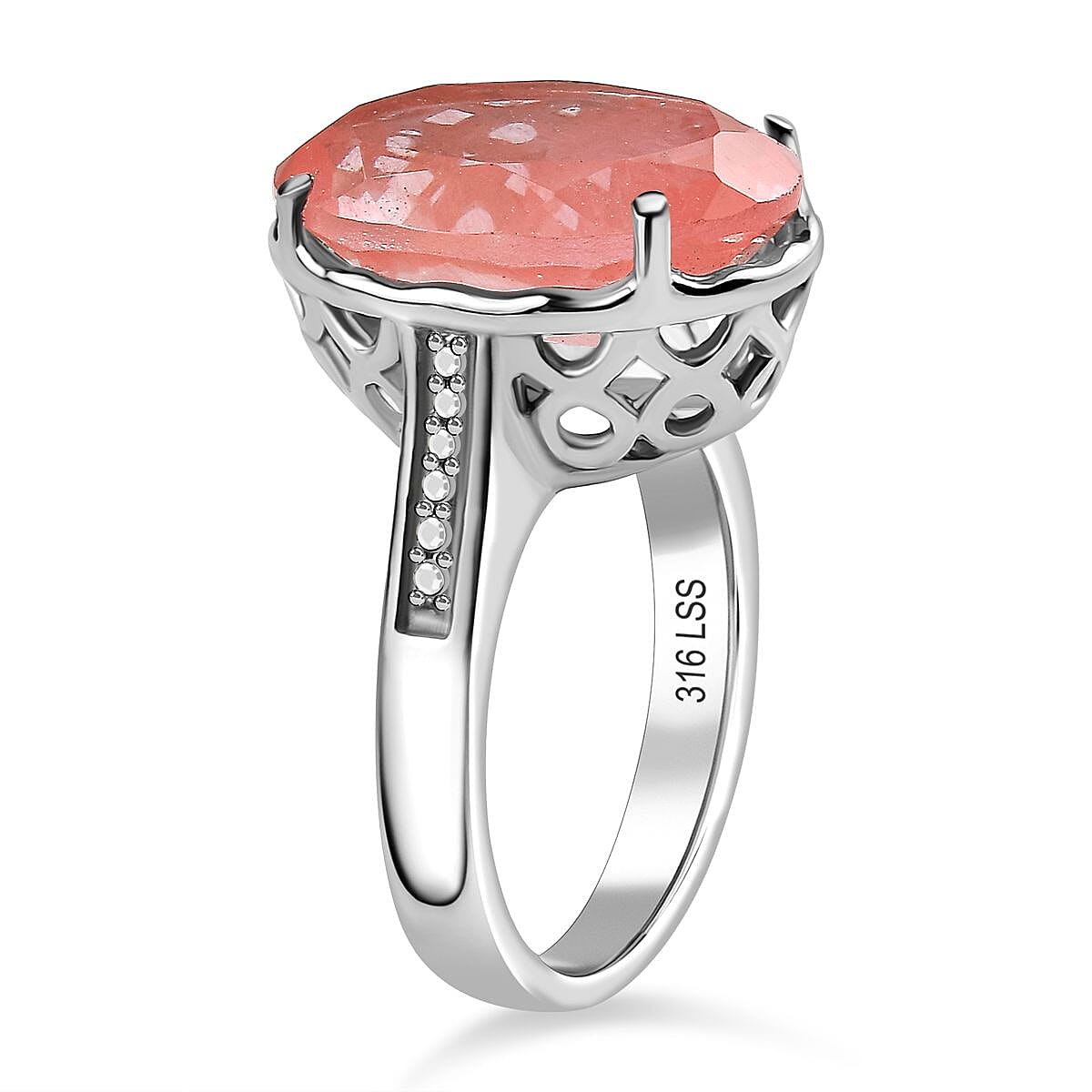 Cherry Quartz Ring in Silver Tone 6.25 Ct.