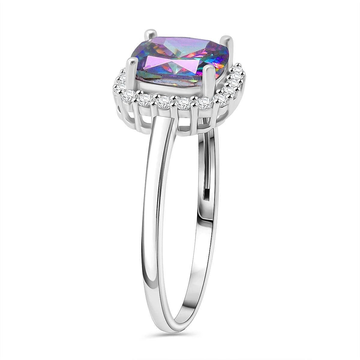 Mystic Topaz Cubic Zirconia, White Cubic Zirconia Ring in Rhodium Overlay Sterling Silver 4.59 Ct.